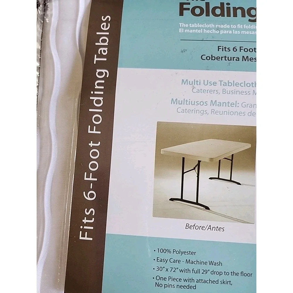 6 Foot Folding Table Cloth White 30x72x29‎